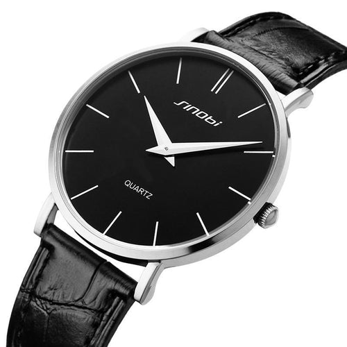 Ultra Thin Two-Hand Quartz Watch w/ Leather Band - Fresh Shade